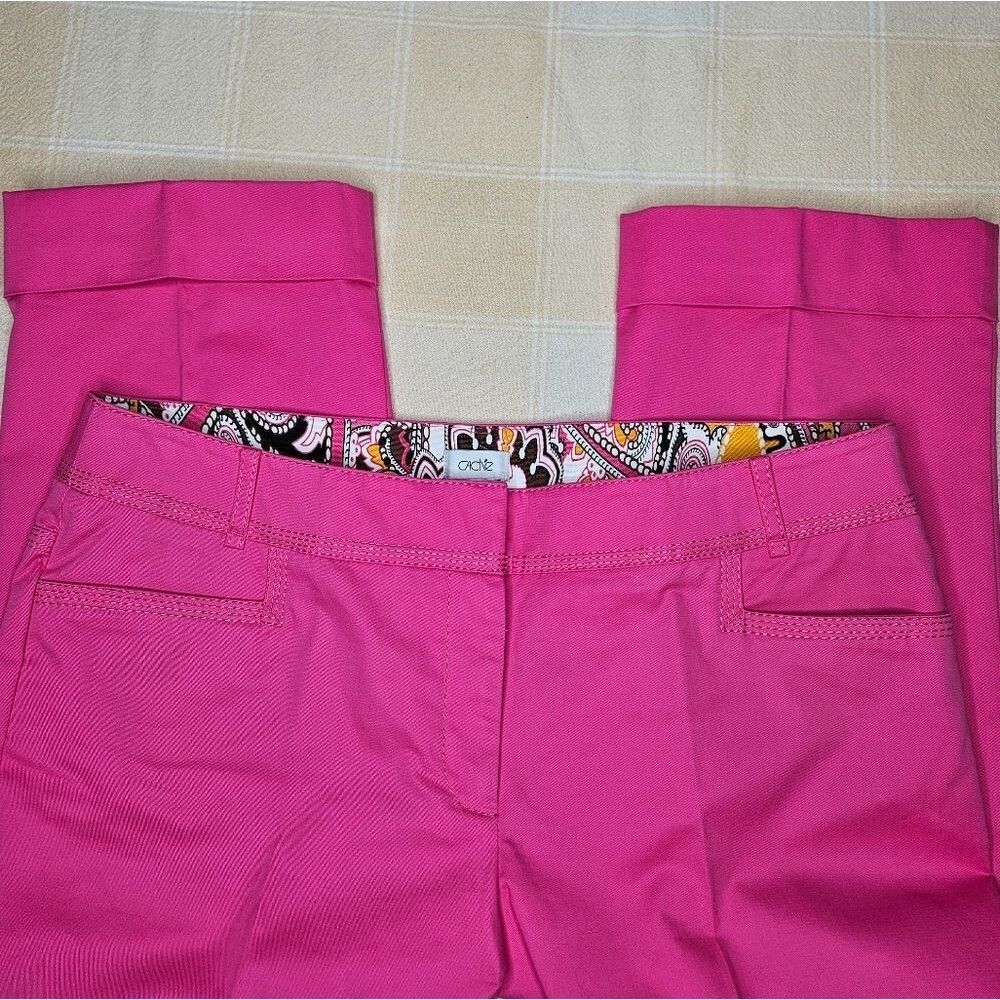 Cache Stretch Bright Pink Flat Front Resort Chic Cropped Cuffed Ankle Pants